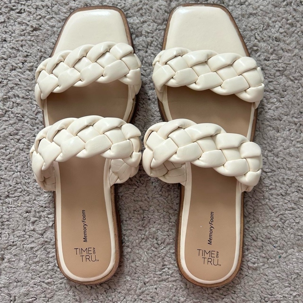 Time and Tru Ivory Braided Sandals